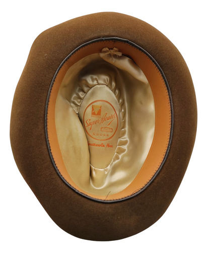 Sombrero Antiguo De Paño Super Beaver Grattarola Hnos - Moda Marrón Claro M Lisa (Usado)