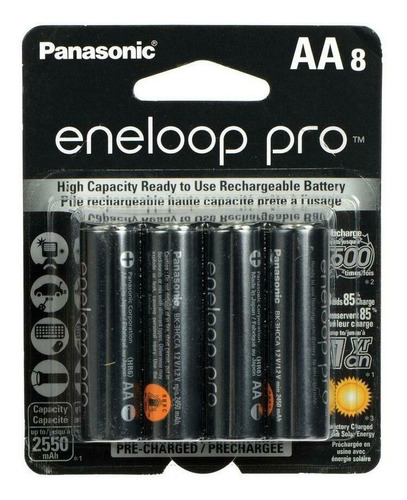Pila recargable AA Panasonic Eneloop Pro BK-3HCCA Cilíndrica - pack de 8 unidades