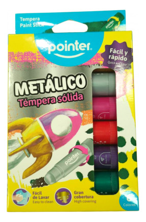 Tempera Solida En Barra Pointer Colores Metalizados X 6 Pza 