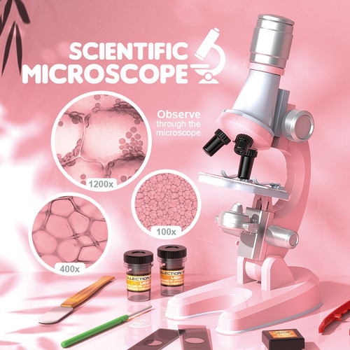 Juguetes Científicos Niños Microscopio Óptico Rosa Hd 1200x