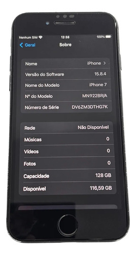iPhone 7 128gb Preto Fosco Apple Saúde 100%+ Fone Bluetooth (Usado)
