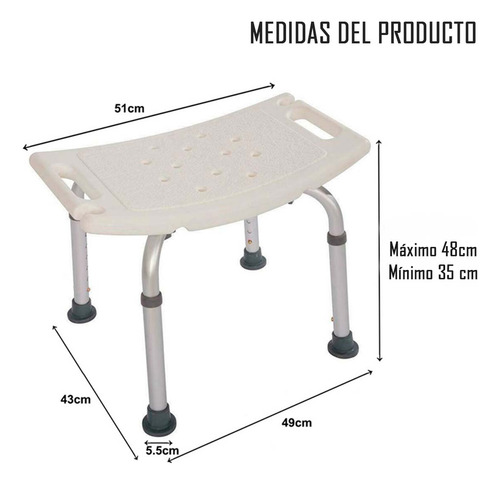 Piso O Silla De Ducha Sin Respaldo Con Altura Regulable