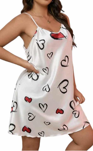 Vestido Para Dormir Talla Plus Corazones Rojos San Valentin 