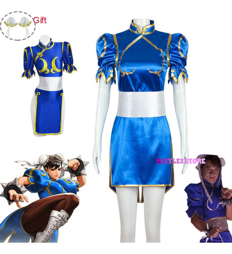 Disfraz De Cosplay De Chun Li, Cos Sf, Juego De Rol, Azul Qipao