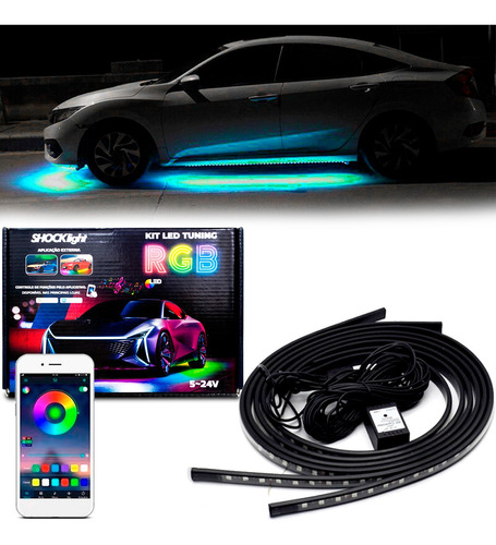 Kit Led Neon Rgb Externo Automotivo 12/24v 90x120 Shocklight