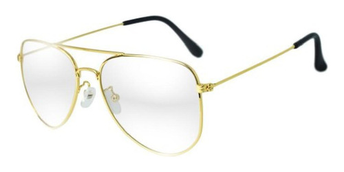 Óculos De Sol Dourado - Lente Transparente - Case Flanela