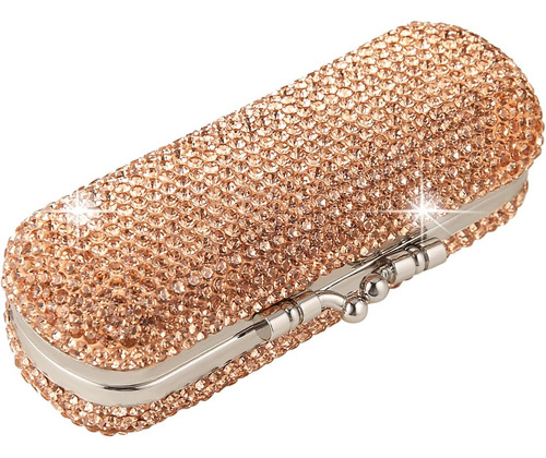 Estuche Portátil De Lápiz Labial Con Espejo Y Diamantes