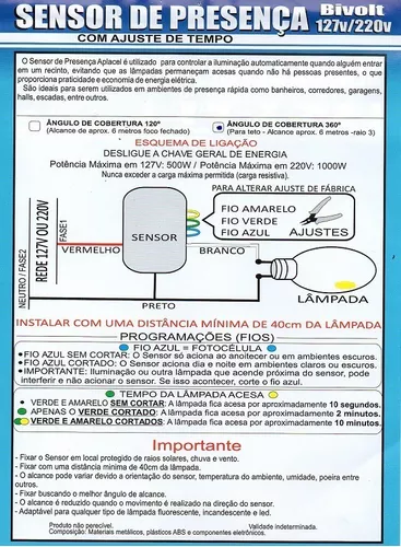 Sensor Redondo Sobrepor Teto 360° Com Ajustes Bivolt Aplacel