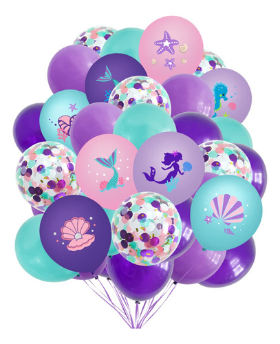 Globo Sirena Impreso Confeti Azul Morado Marino Para Fiesta