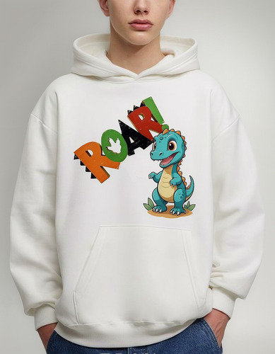 Sudadera Unisex Con Gorro Dinosaurio Rex Letrero Roar