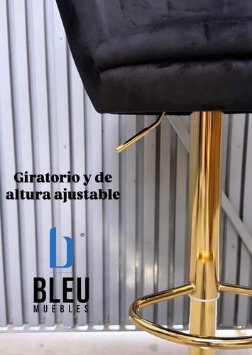 Banco Altura Ajustable Banco De Barra Terciopelo Base Dorada Acabado de la estructura Cromado Color Negro
