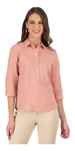 Blusa Tipo Camisa Lisa Rosa Para Mujer Moda Para Dama C