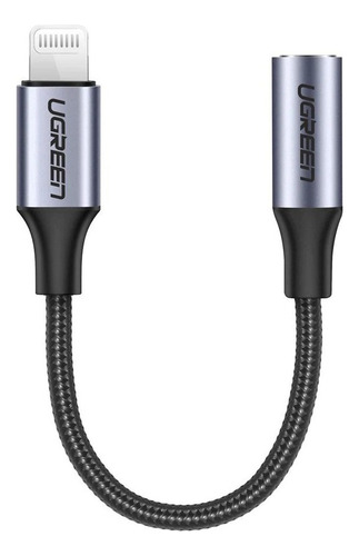 Cable Ugreen Lightning A Jack 3.5mm Aux M-f Trenzado 10cm Color Negro