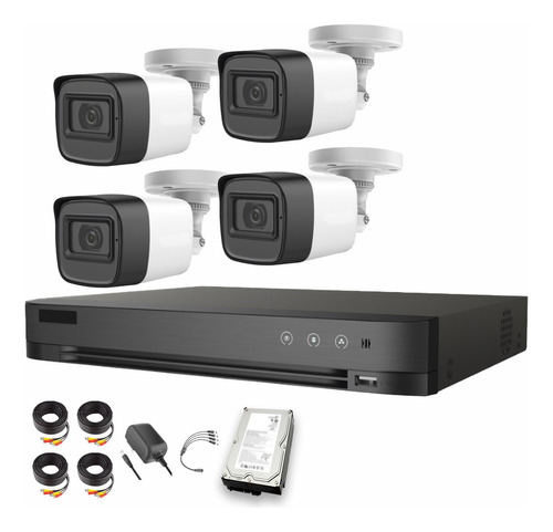 HIKVISION Kit 4 Cámaras de videovigilancia Exterior 5MP Metálicas HIK5MPSLQ-KIT(B)4CCC3 + HDD 3TB Micrófono incorpoado Alta Calidad Circuito Cerrado CCTV HIK5MPSLQ-KIT(B) Facil Instalación