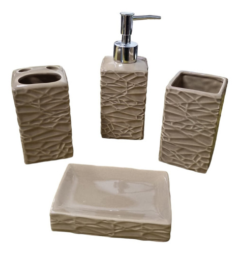 Set De Baño Dispenser Jabonera Ceramica Con Relieve