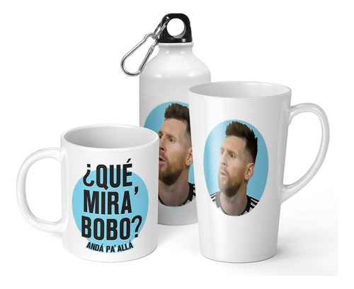 Set De Taza + Botella + Taza Conica Messi De Regalo