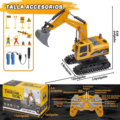 Rovtop 1:22 11 Chanals 2.4 Ghz Remote Control Excavator With Metal Pala, lights, Sounds and 2 Pala Headset Replacement Pala. Regalo de Navidad y cumpleaños para niños de 3 a 10 años.