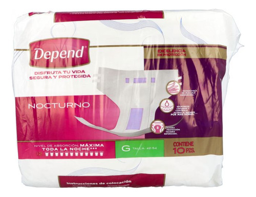 Pañal Depend Nocturno Grande 10 Pzas G