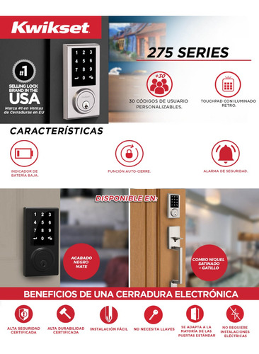 Cerradura Electrónica Digital Kwikset 92750-001 Níquel