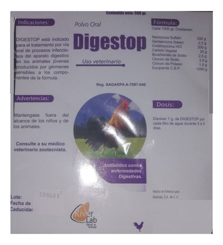 Digestop 500 Gr Para Gallos River Lab