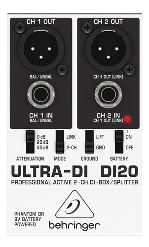Imagem 2 de 6 de Direct Box Di 20 Ativo 2 Canais Di20 Behringer +nf+garantia - Com Nota Fiscal E Garantia De 2 Anos Proshows!