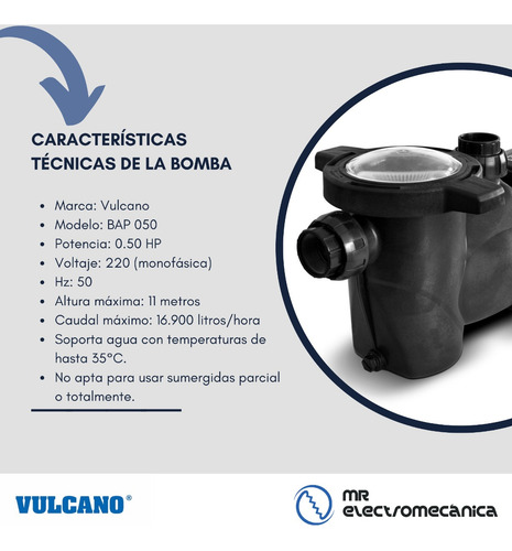 Imagen 4 de 10 de Bomba Vulcano Pileta 0,50 Hp Bap050 + Filtro Vc20