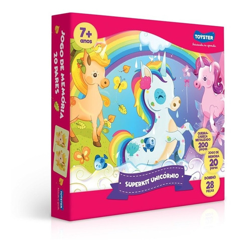 Super Kit Unicórnio Puzzle, Memória E Dominó - Toyster 2860