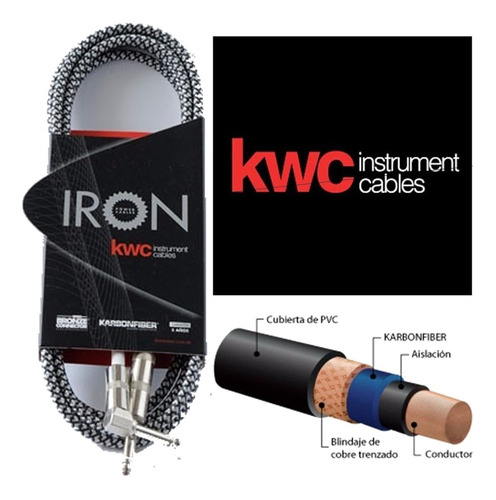 Imagen 1 de 7 de Cable Kwc Kw Iron 222 Plug Plug 3 Mts Mallado Angular 90° L
