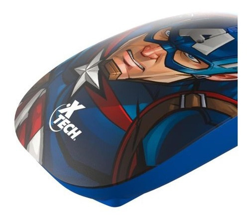 Mouse sem fio Xtech Marvel Captain America 1600 Dpi azul cor preta