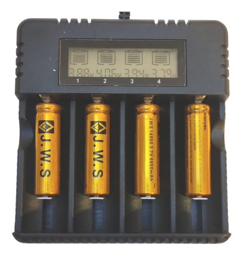 Kit Bateria 14500 Carregador Quadruplo Com Lcd 