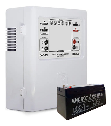 Central De Alarme 6 Laços X 12vcc Com Bateria 12v 1.3ah