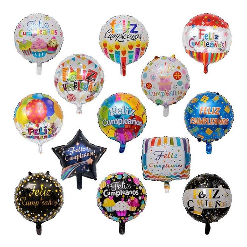 Globo Metalico Feliz Cumpleaños 18 Set 10 Pzs