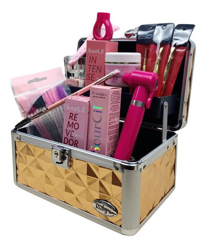 Kit Design Sobrancelha Maleta Completa Henna Removedor Pasta Cor Castanho Médio