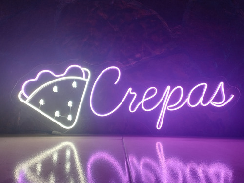 Letrero Led Neón Flex Crepas Texto Y Diseño 80cm X 30cm
