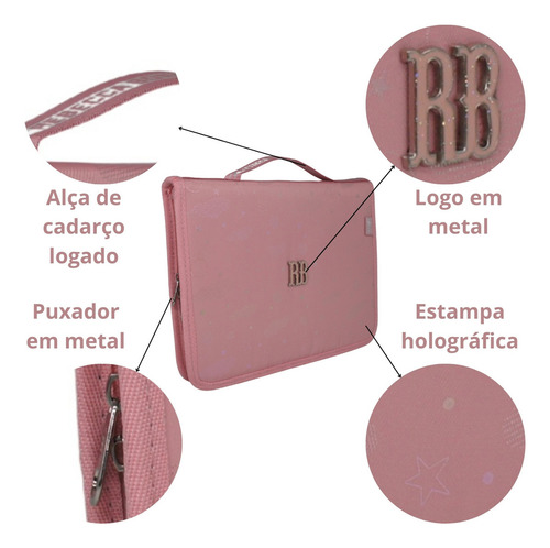 Estojo Rebecca Bonbon Rosa Fichário Estampa Holográfica