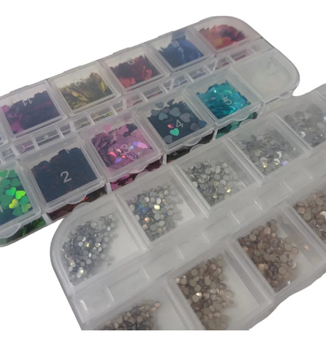 Caja Mix Piedras Brillos Strass Glitter Corazones Para Uñas