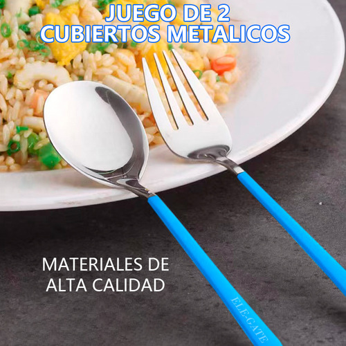 Set De 2 Cubiertos Portátil Ele Gate Color Azul