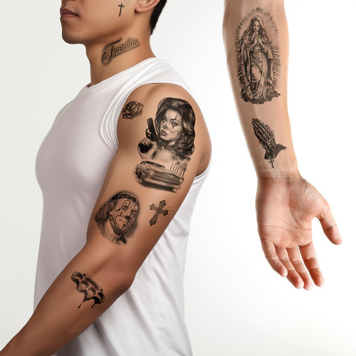 Los Vatos Chicano Bundle - 8 Hojas De Tatuajes Temporales Ch