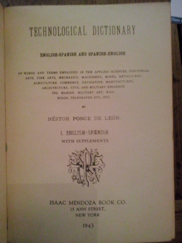 Technological Dictionary Englishspanish N Ponce De Leon