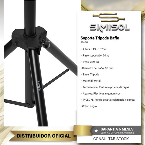 Imagen 3 de 6 de Par De Tripodes Soporte Pie De Bafles 50 Kg Stagg + Funda