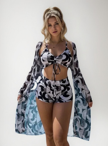 Nm Conjunto De Traje De Baño De Playa Hawaiano De 3 Piezas