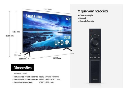Imagem 10 de 12 de Smart Tv Samsung 60, 4k Ultra Hd Un60au7700gxzd, Wi-fi
