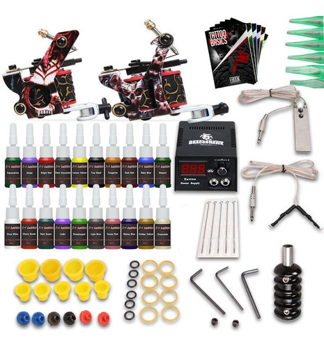 Imagen 1 de 8 de Tattoo Kit Para Tatuar 2 Maquinas 1 Fuente Tintas Etc