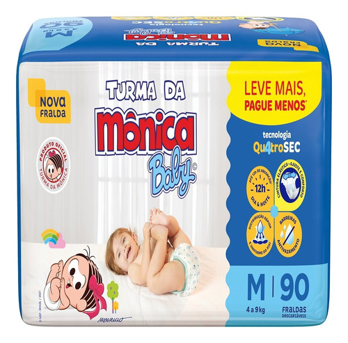 Fralda Descartável Turma Da Mônica Giga Média 4 Pacotes C/ 9