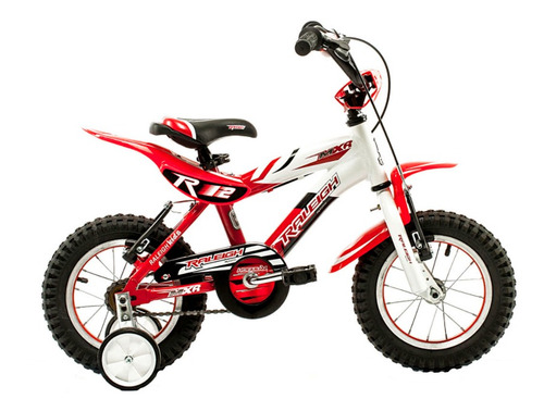 Mountain bike infantil Raleigh MXR R12 1v frenos v-brakes color blanco/rojo con ruedas de entrenamiento  