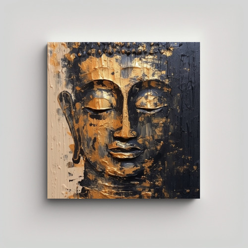 80x80cm Cuadro Arte Creativa Abstracta Buda Negro Y Dorado