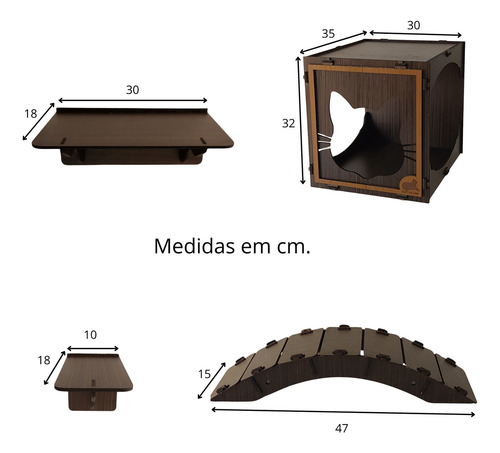 Kit Playground De Gato Prateleira Mdf Preto 7 Peças Cor Tabaco