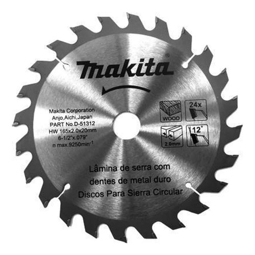 Disco Sierra Circular Makita  6 1/2 (165mm X 20cmm) - Oyp 