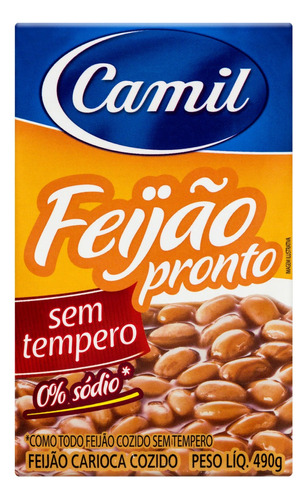 Feijão Carioca Pronto sem Tempero Camil Caixa 490g