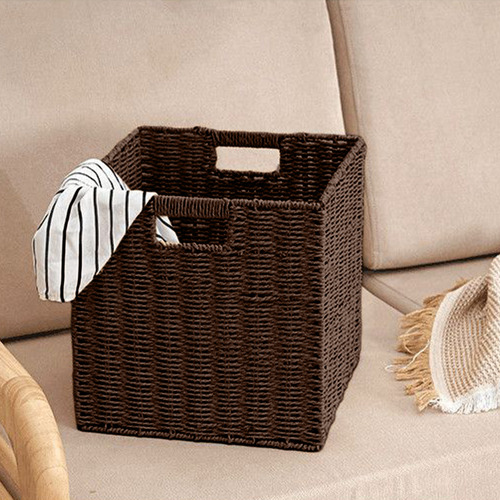 Cesta De Armazenamento Dobrável Em Tecido De Rattan De Imita